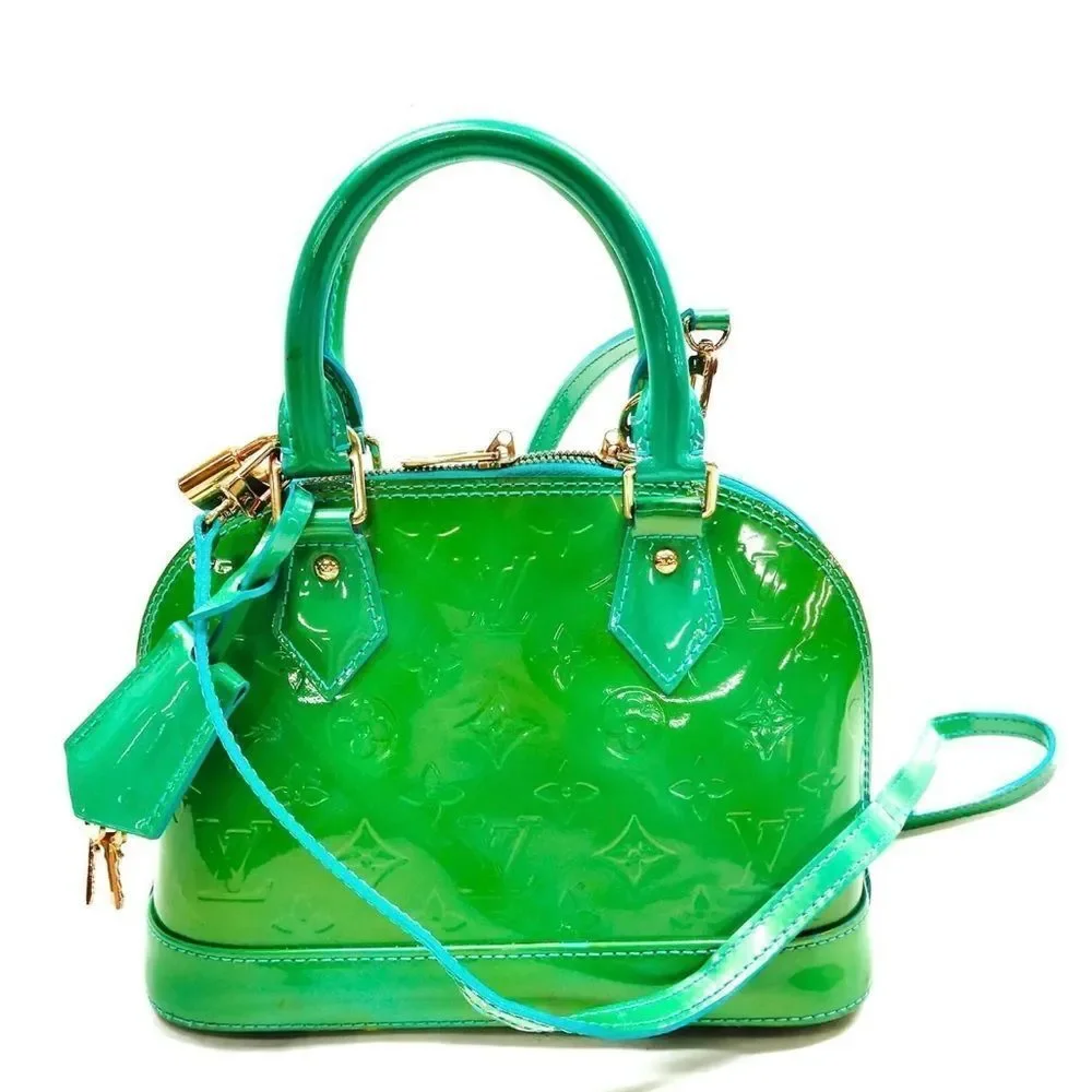 Auth Louis Vuitton Green Blue Lagoon Vernis Alma BB Crossbody 2way Bag Rare
